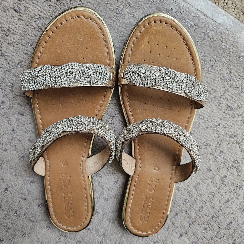 Rhinestone embellished leather sandals